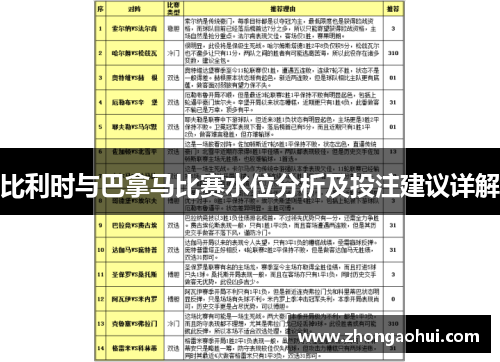 比利时与巴拿马比赛水位分析及投注建议详解